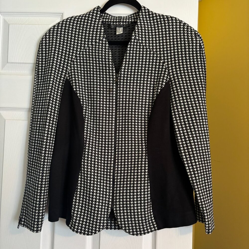 Sophisticate Women's Houndstooth Blazer with Zipper Closure Size 12